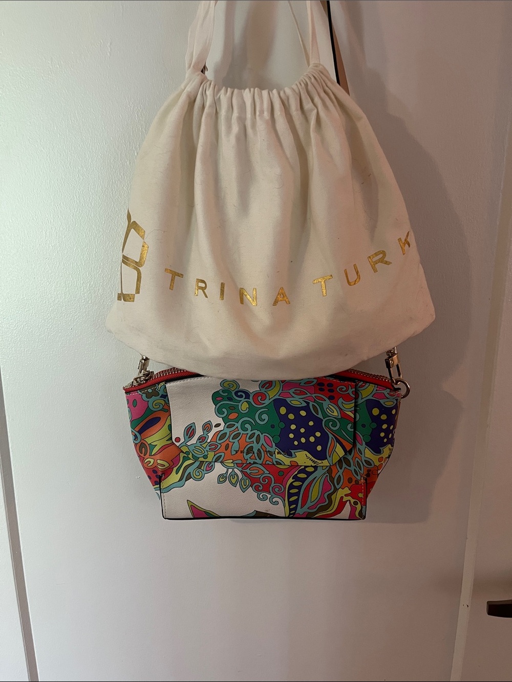 Trina Turk Multicolor Floral Paisley Shoulder Bag with White Base